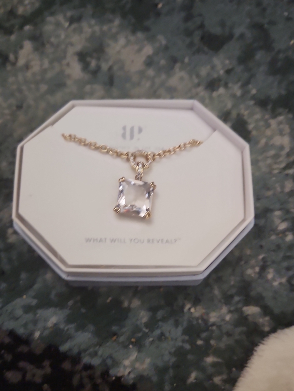 Bomb Party Gold Chain Necklace with Square Clear Pendant